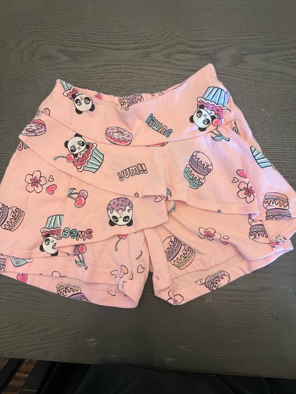 Girls Kawaii Pink Panda & Sweets Ruffle Skort Shorts
